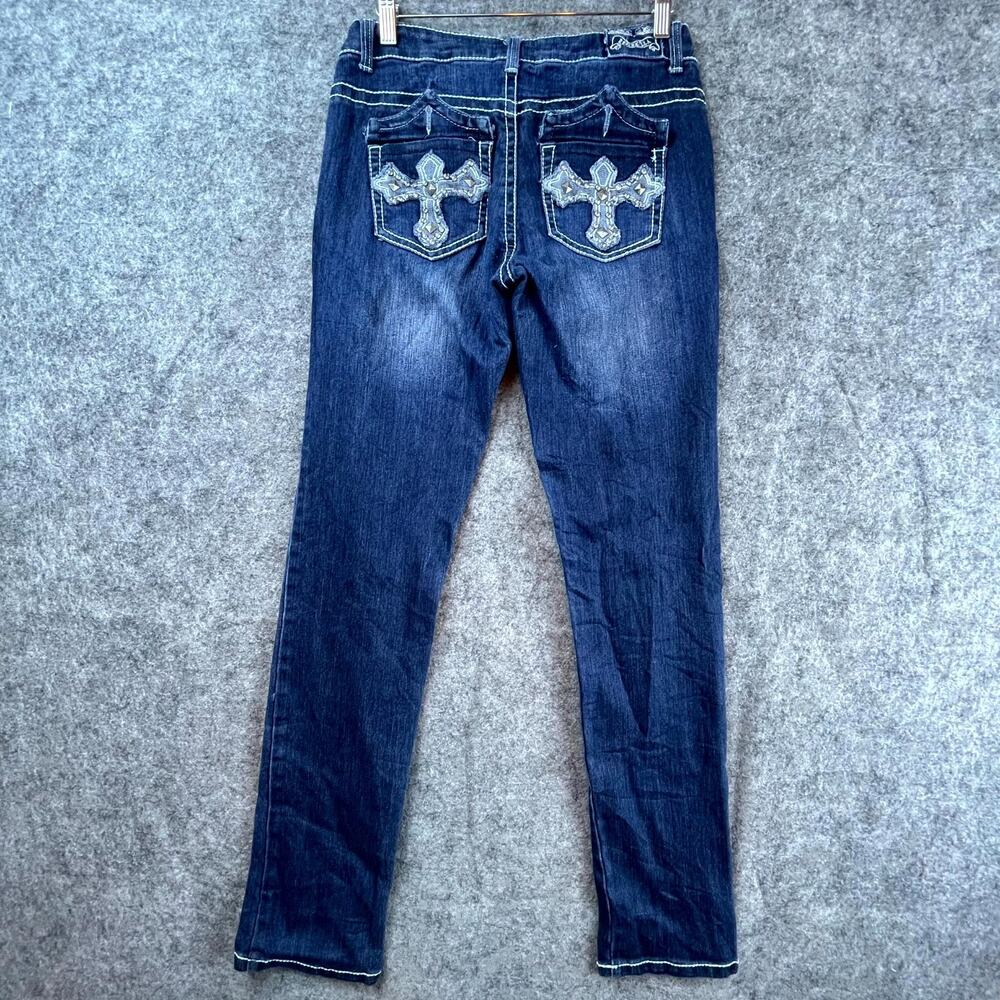 Reflex‎ Premium Jeans Womens 7 Blue Flap Pockets Skinny Slim Embellished Y2K
